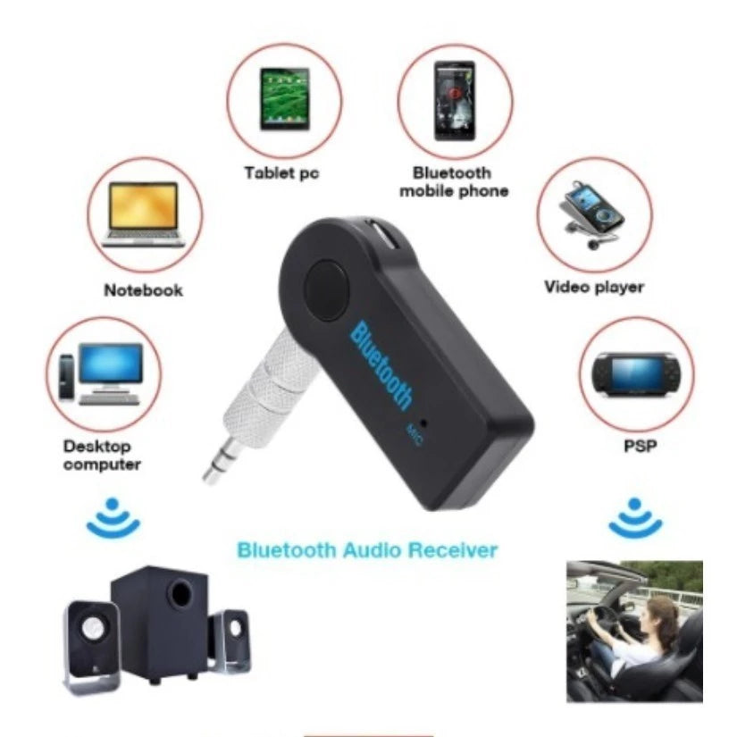 Bluetooth 3.5mm Car Audio Adapter – Wireless Receiver with Hands-Free Microphone